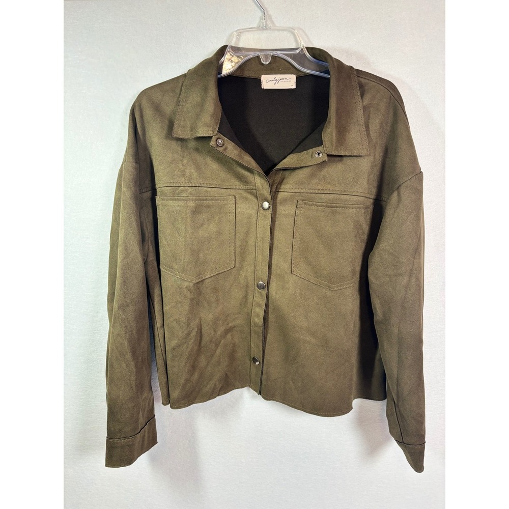 Carly Jean Los Angeles Women Olive Green Faux Suede Snap Front Shacket Medium